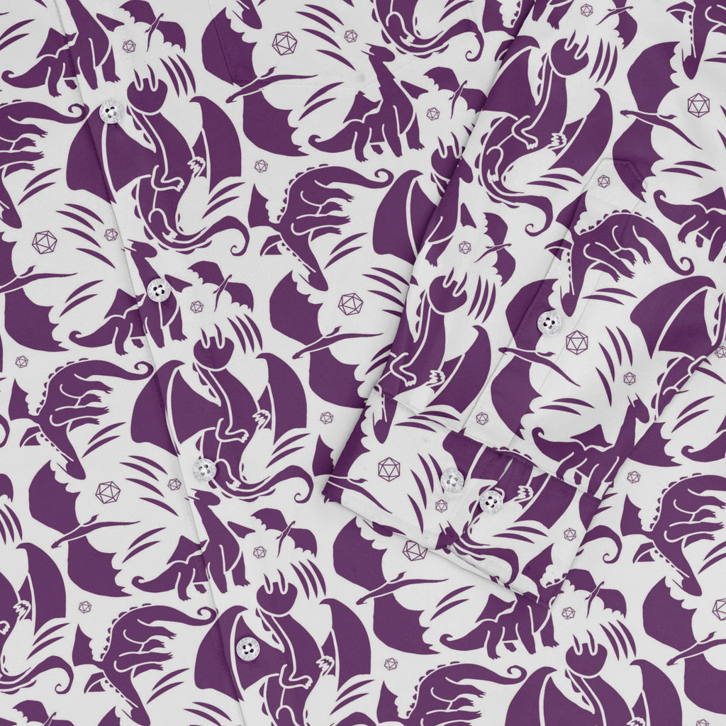 Dnd Purple Dragons Long Sleeve Button Up Shirt Geek Nerd adult sizing Design by Heather Davenport dnd & rpg print