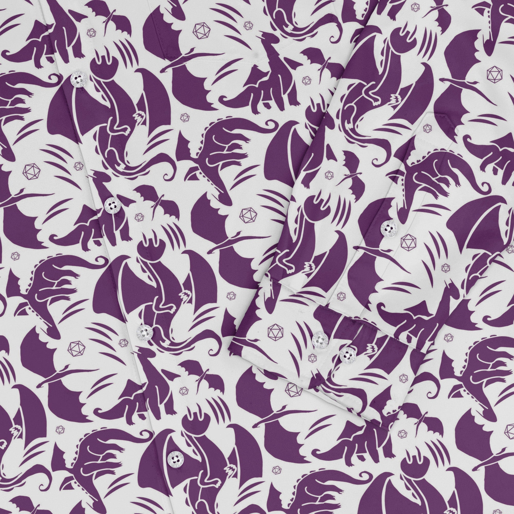 Dnd Purple Dragons Long Sleeve Button Up Shirt Geek Nerd adult sizing Design by Heather Davenport dnd & rpg print
