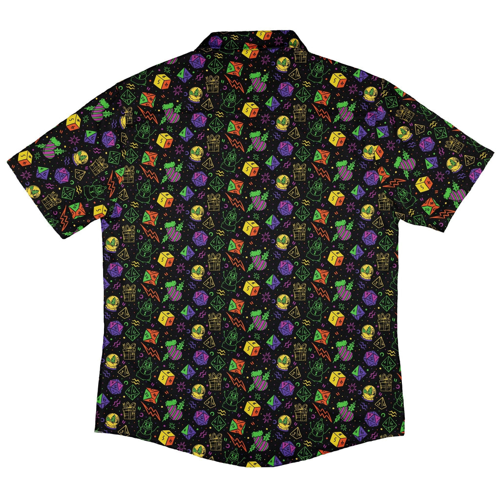 Dnd RPG Christmas Black Button Up Shirt Geek Nerd adult sizing Christmas Print