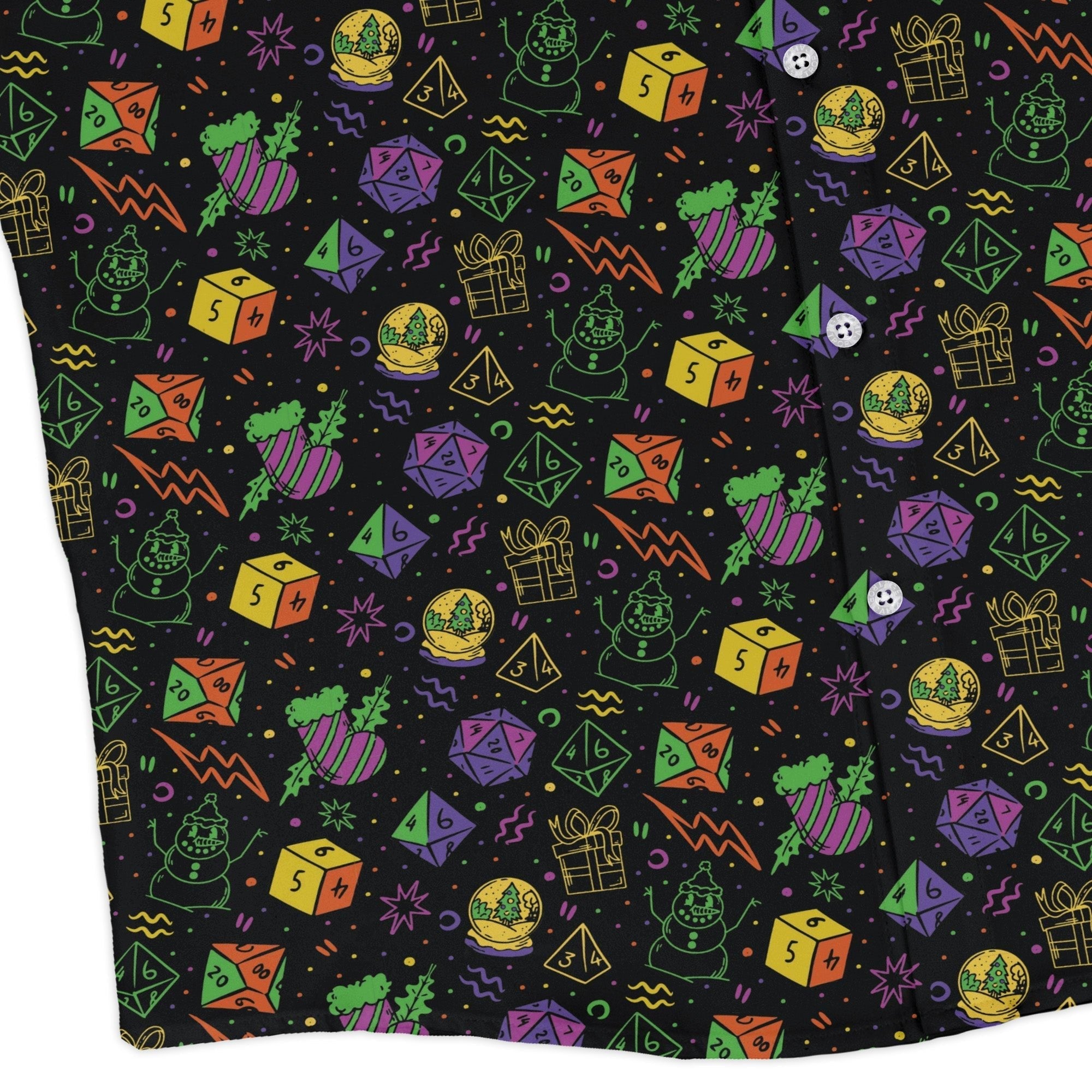 Dnd RPG Christmas Black Long Sleeve Button Up Shirt Geek Nerd adult sizing Christmas Print dnd & rpg print