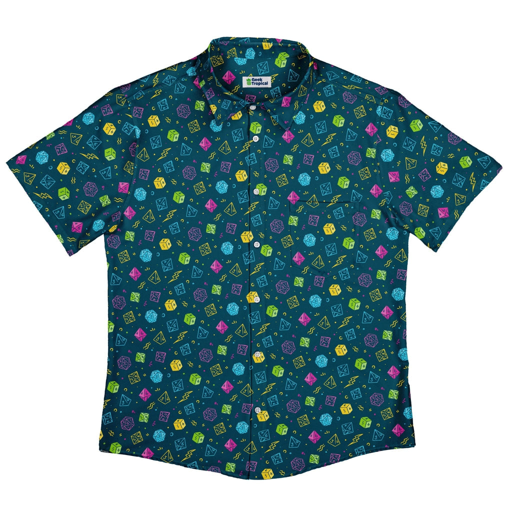 Dnd RPG Dice Blue Button Up Shirt - adult sizing - dnd & rpg print - Maximalist Patterns