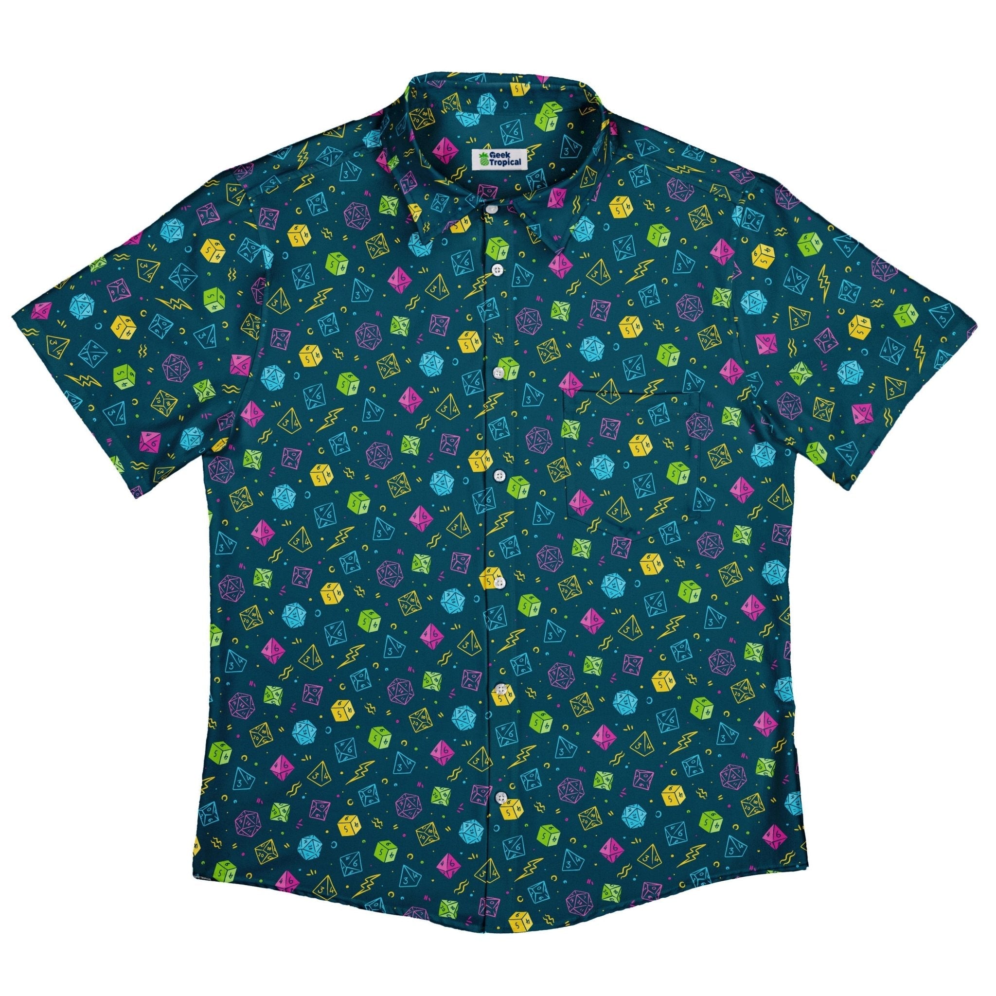 Dnd RPG Dice Blue Button Up Shirt - adult sizing - dnd & rpg print - Maximalist Patterns