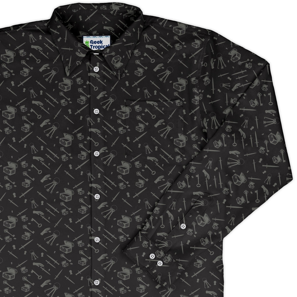 Dnd Rogue Class Long Sleeve Button Up Shirt Geek Nerd adult sizing Design by Heather Davenport dnd & rpg print