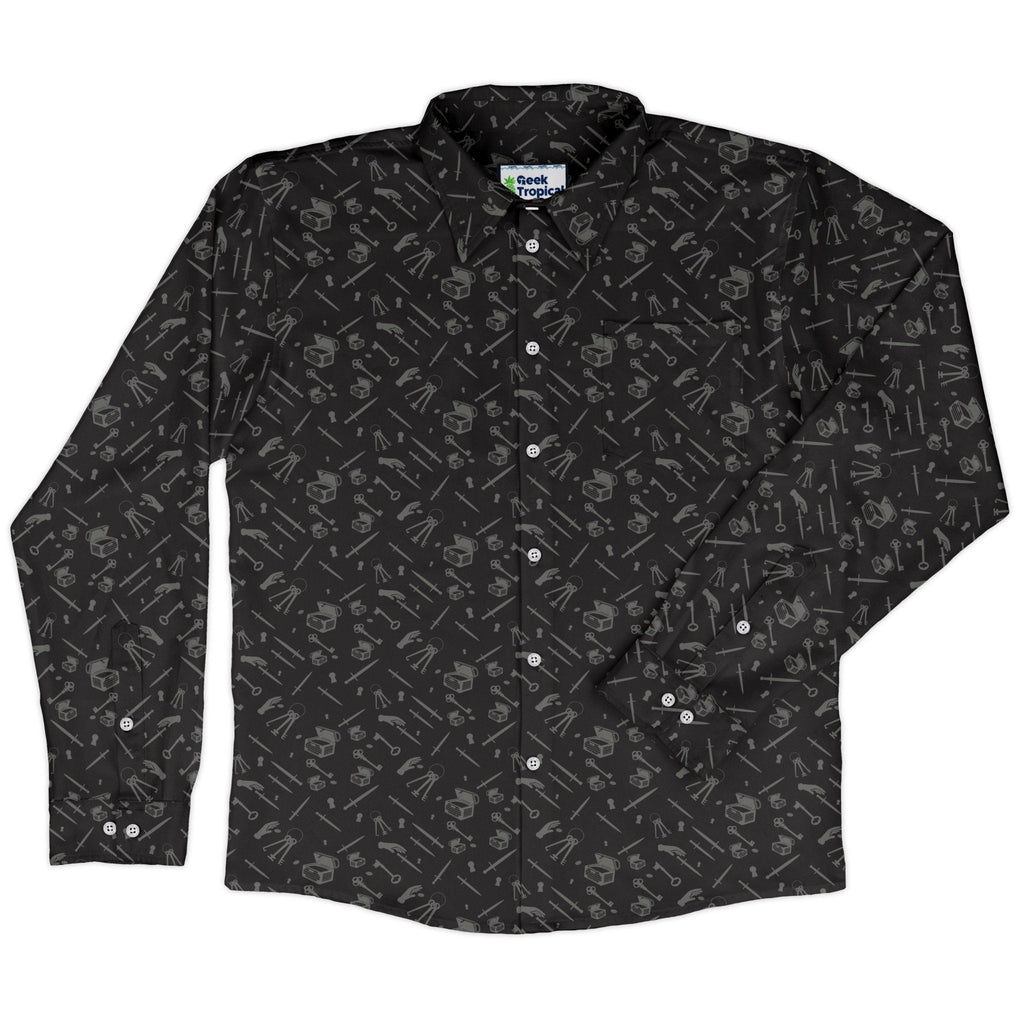 Dnd Rogue Class Long Sleeve Button Up Shirt Geek Nerd adult sizing Design by Heather Davenport dnd & rpg print