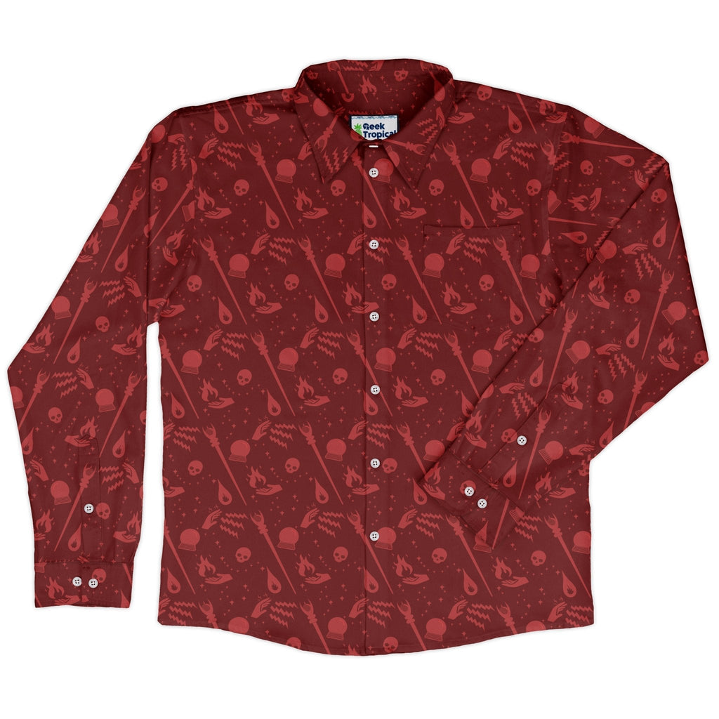 Dnd Sorcerer Class Long Sleeve Button Up Shirt Geek Nerd adult sizing Design by Heather Davenport dnd & rpg print