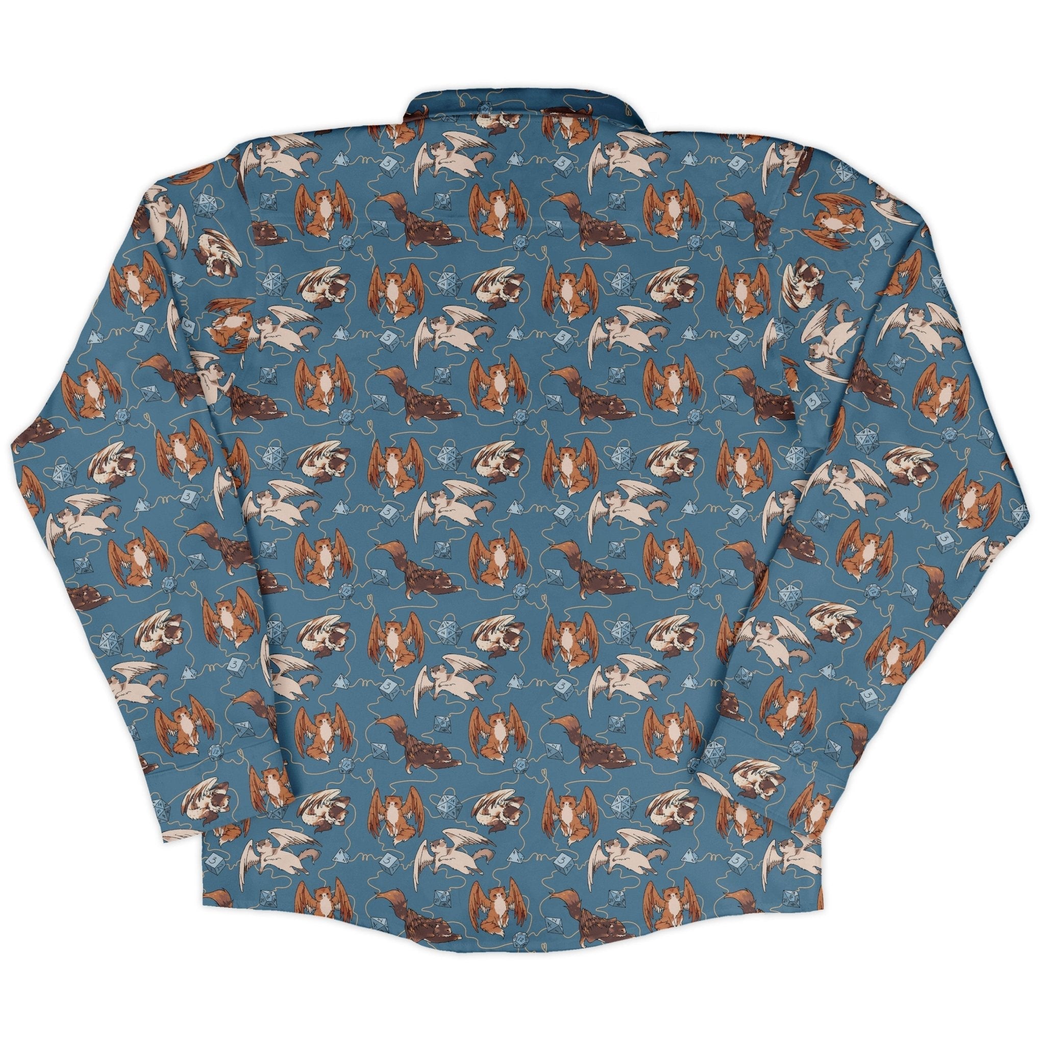 Dnd Tressym Familiars Long Sleeve Button Up Shirt Geek Nerd adult sizing Design by Ardi Tong dnd & rpg print