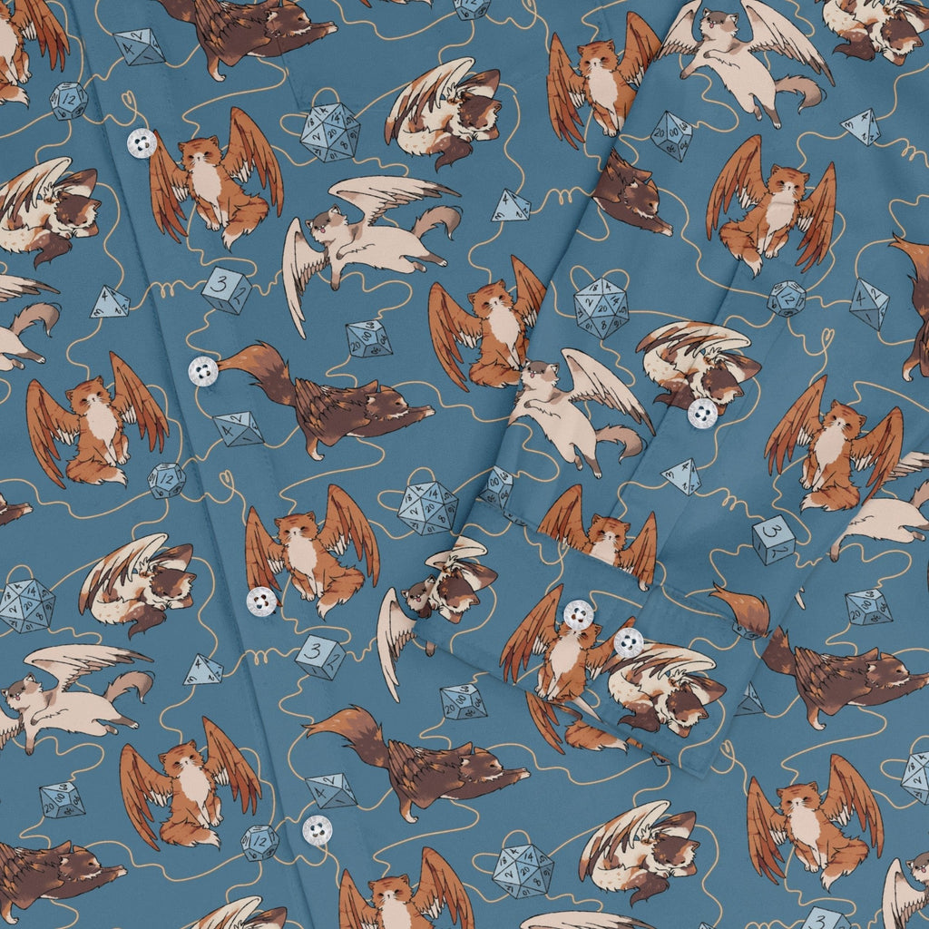 Dnd Tressym Familiars Long Sleeve Button Up Shirt Geek Nerd adult sizing Design by Ardi Tong dnd & rpg print