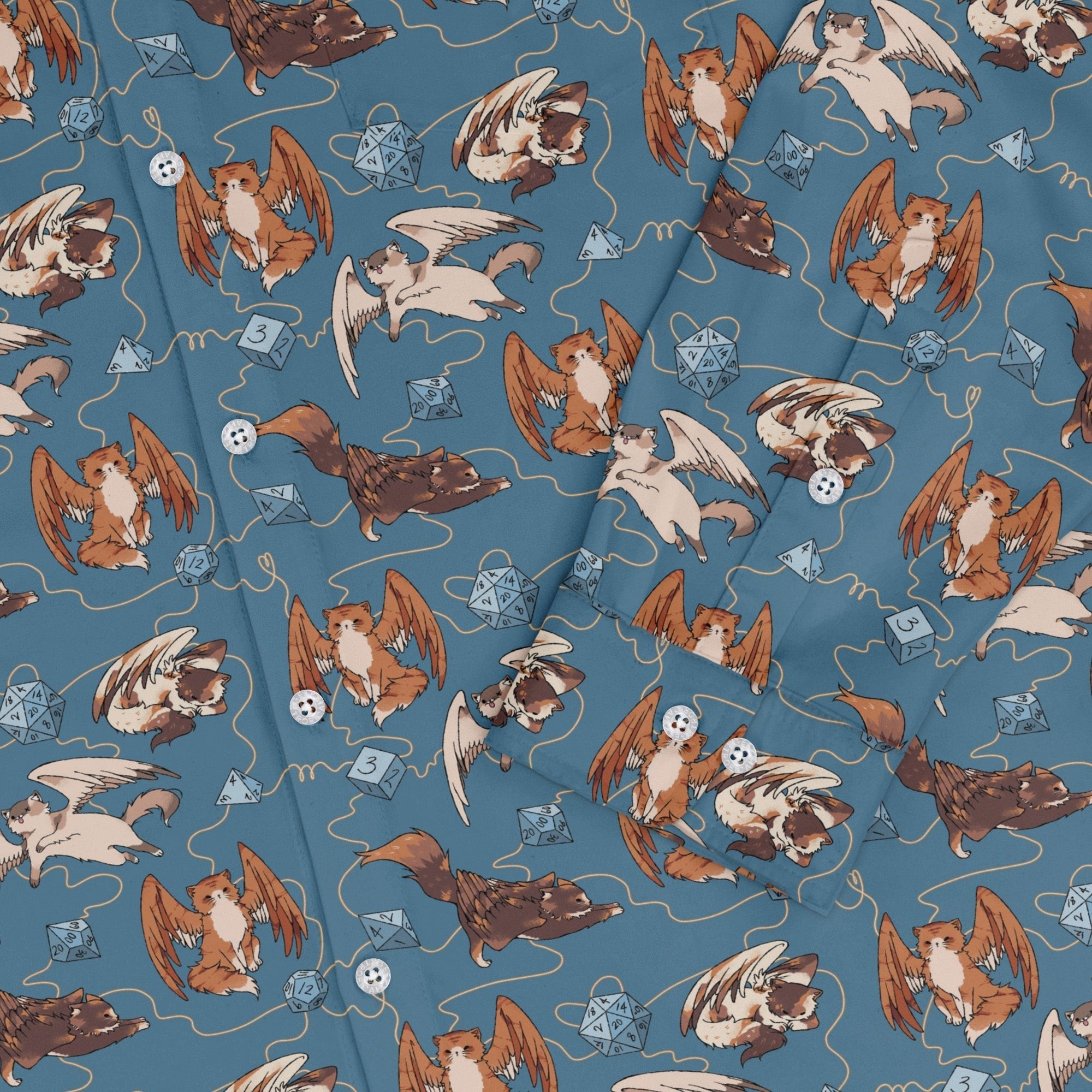 Dnd Tressym Familiars Long Sleeve Button Up Shirt Geek Nerd adult sizing Design by Ardi Tong dnd & rpg print