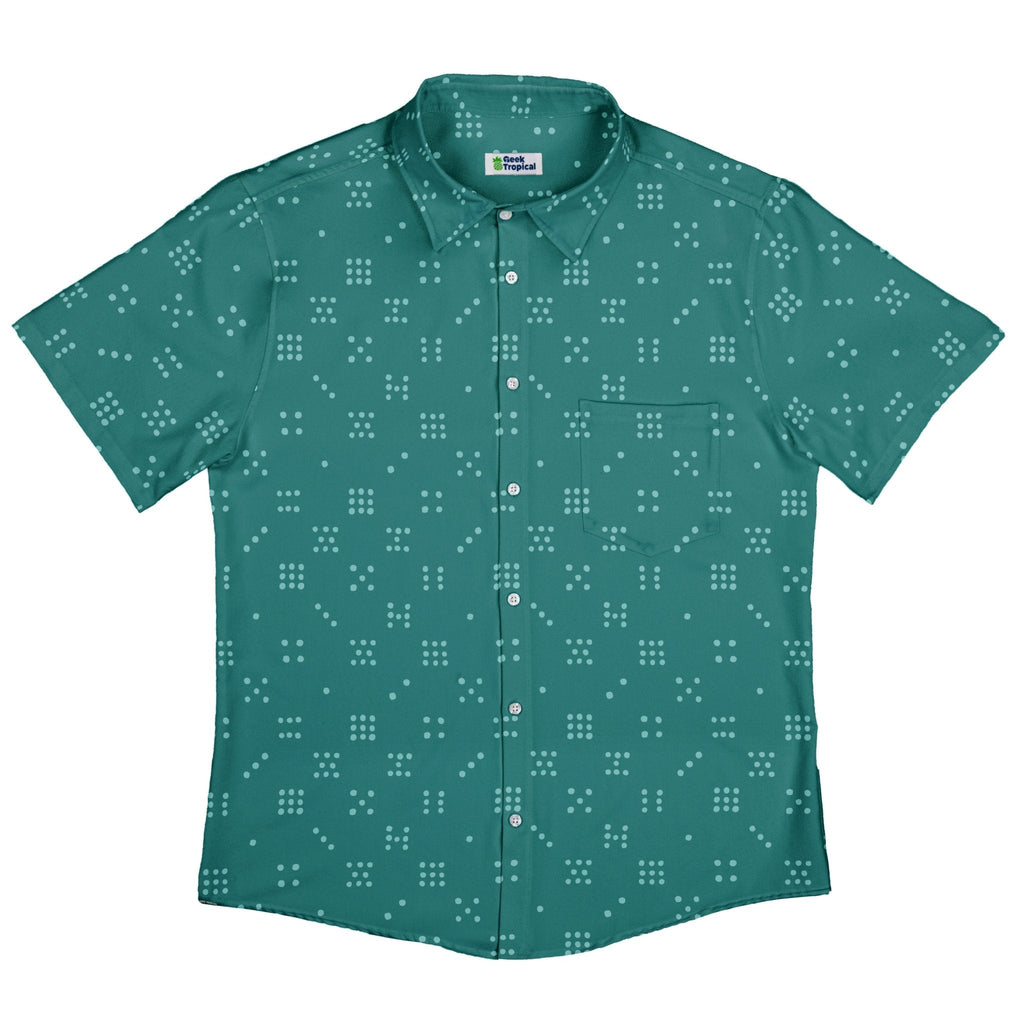Dominos Minimalist Button Up Shirt Geek Nerd adult sizing board game print Design by Zirkus Design