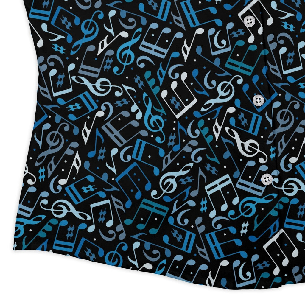 Dotted Blue Musical Notes Black Curvy Button Up Shirt Geek Nerd lifestyle photo music print women