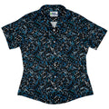 Dotted Blue Musical Notes Black Curvy Button Up Shirt Geek Nerd lifestyle photo music print women
