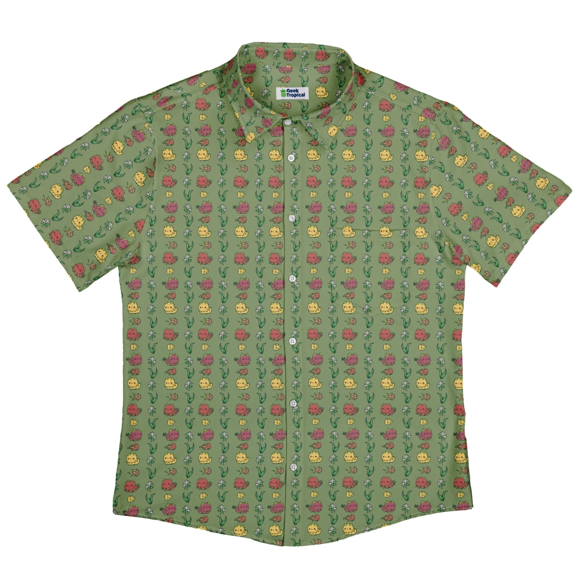 Dragon Fruit Green Button Up Shirt Geek Nerd adult sizing anime Design by Ardi Tong