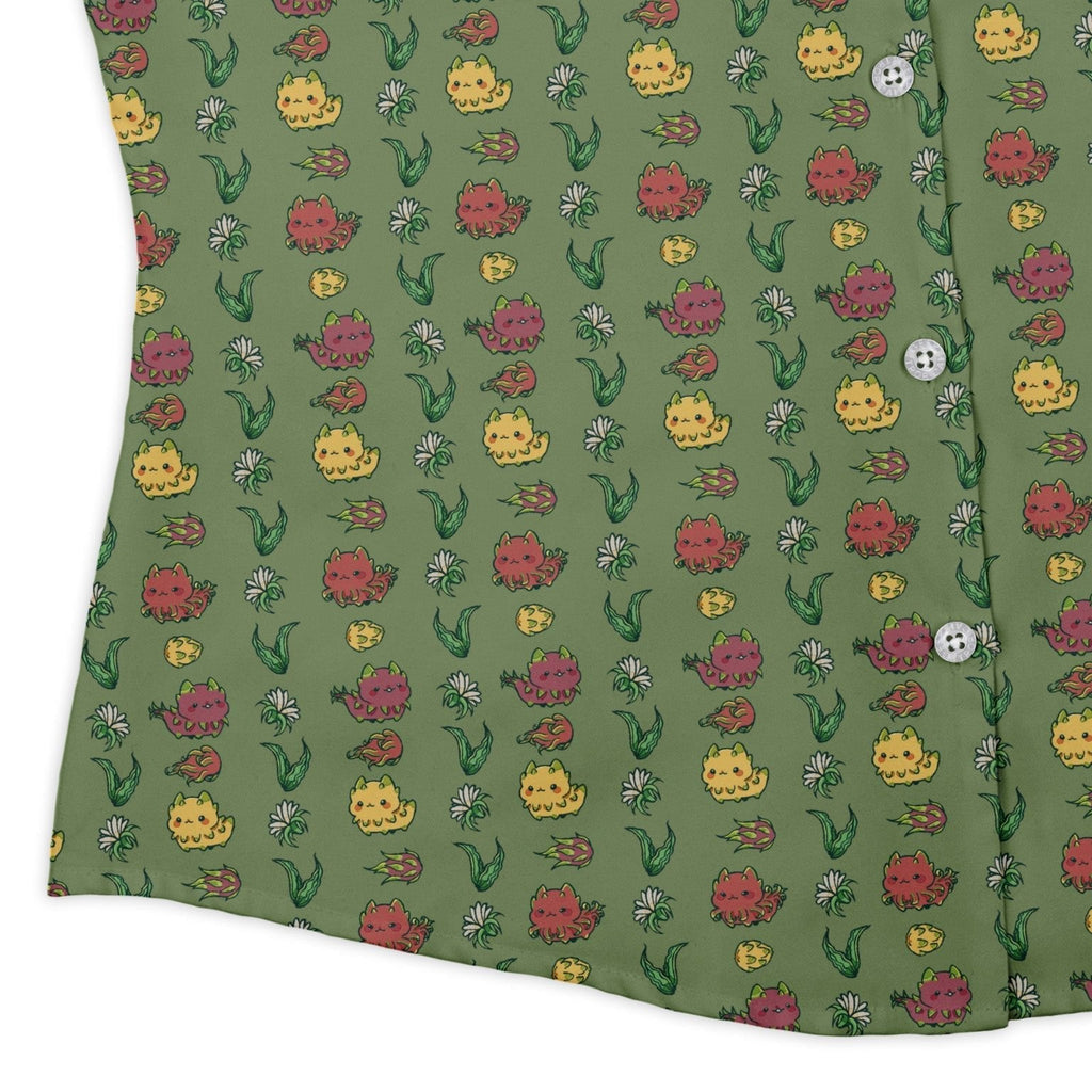 Dragon Fruit Green Curvy Button Up Shirt Geek Nerd anime Design by Ardi Tong q225