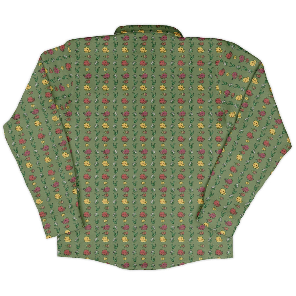 Dragon Fruit Green Long Sleeve Button Up Shirt Geek Nerd adult sizing anime Design by Ardi Tong