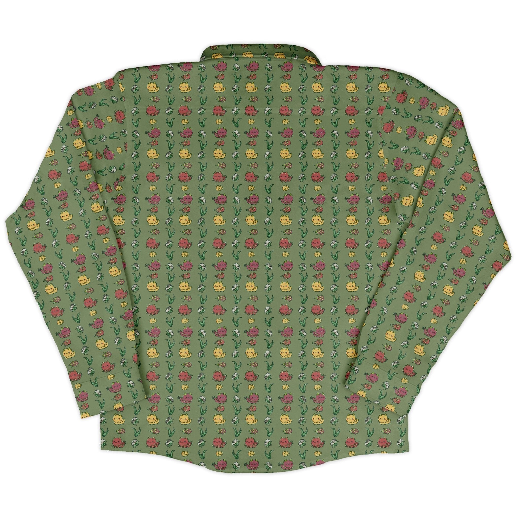 Dragon Fruit Green Long Sleeve Button Up Shirt Geek Nerd adult sizing anime Design by Ardi Tong
