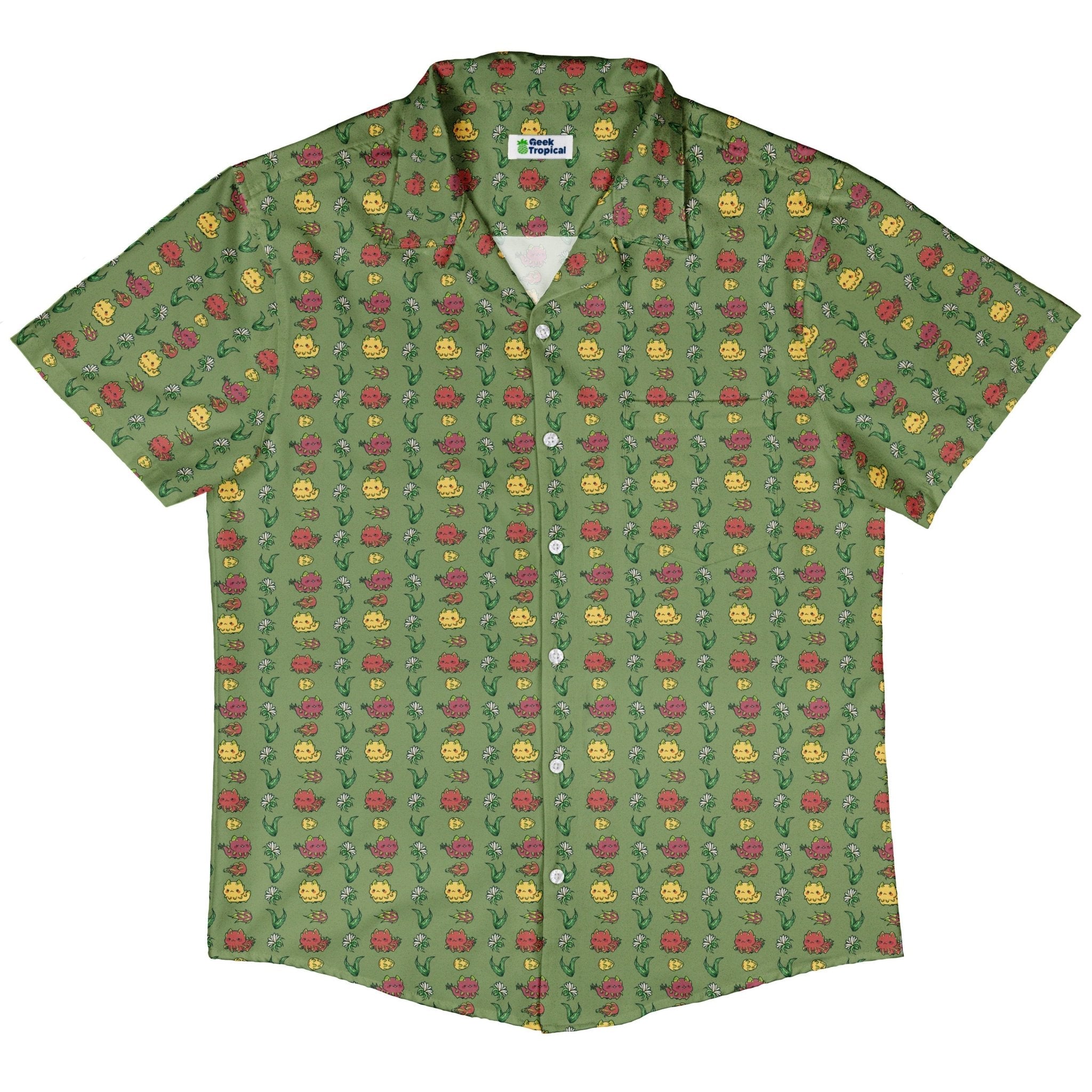 Dragon Fruit Green Button Up Shirt Geek Nerd adult sizing anime Design by Ardi Tong