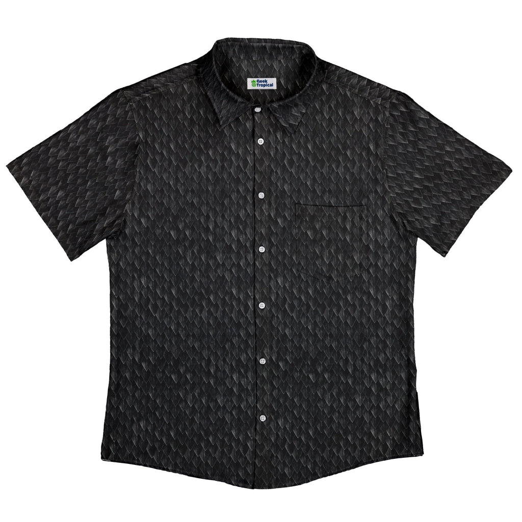 Nerdy Dragon Scales Black Button Up Shirt