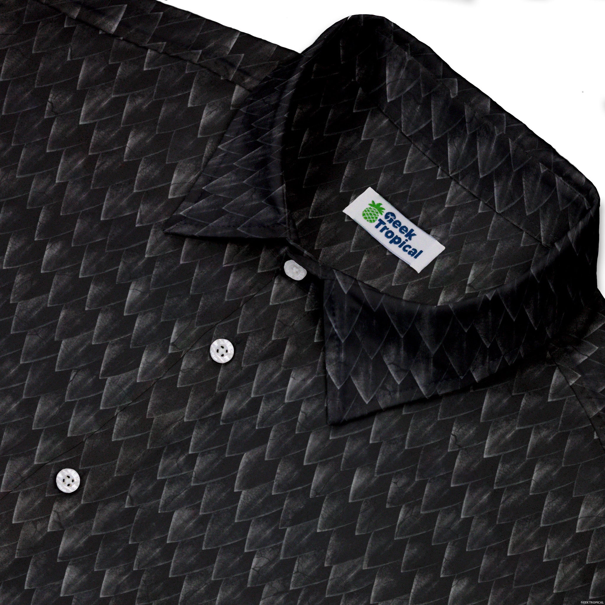 Nerdy Dragon Scales Black Button Up Shirt
