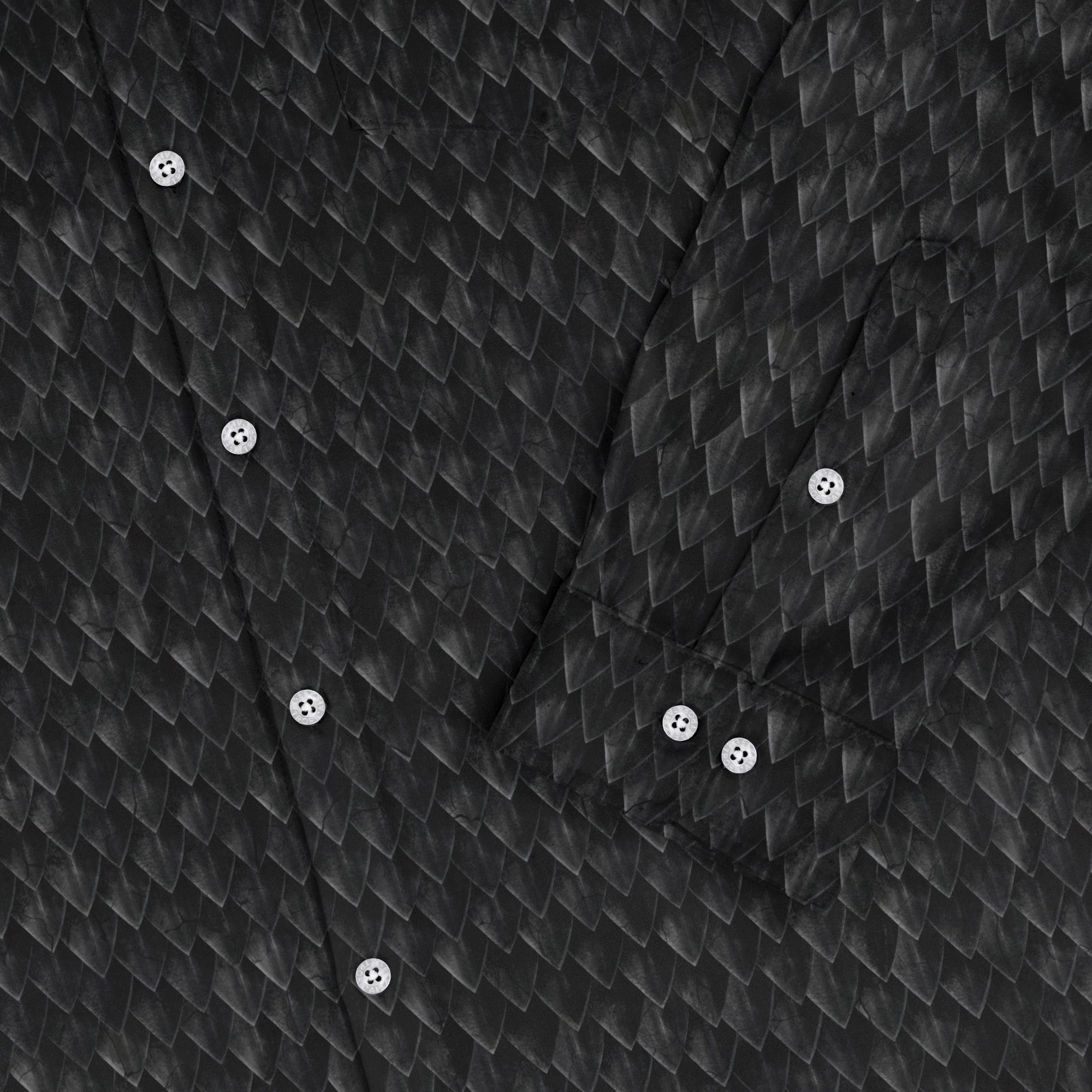 Nerdy Dragon Scales Black Long Sleeve Button Up Shirt
