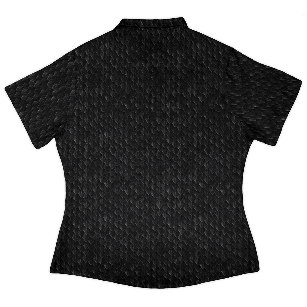 Nerdy Dragon Scales Black Curvy Button Up Shirt