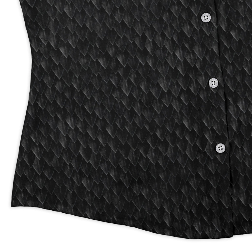 Nerdy Dragon Scales Black Curvy Button Up Shirt