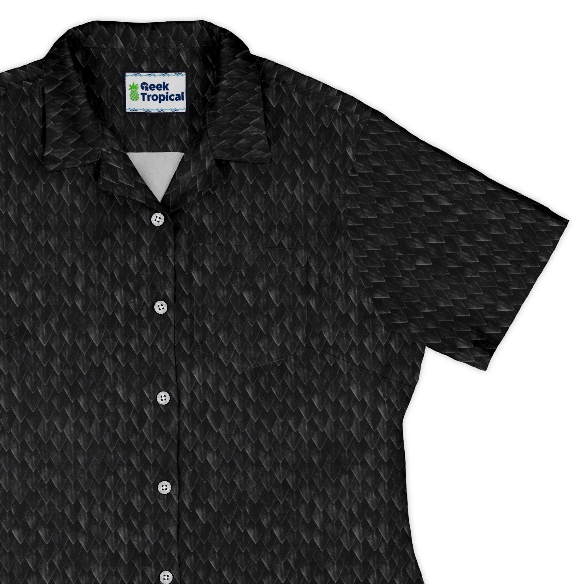 Nerdy Dragon Scales Black Curvy Button Up Shirt