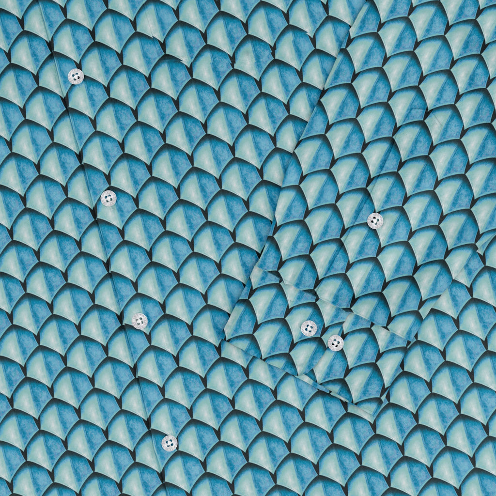 Dragon Scales Blue Dnd Long Sleeve Button Up Shirt Geek Nerd adult sizing Designs by Nathan Fantasy Prints