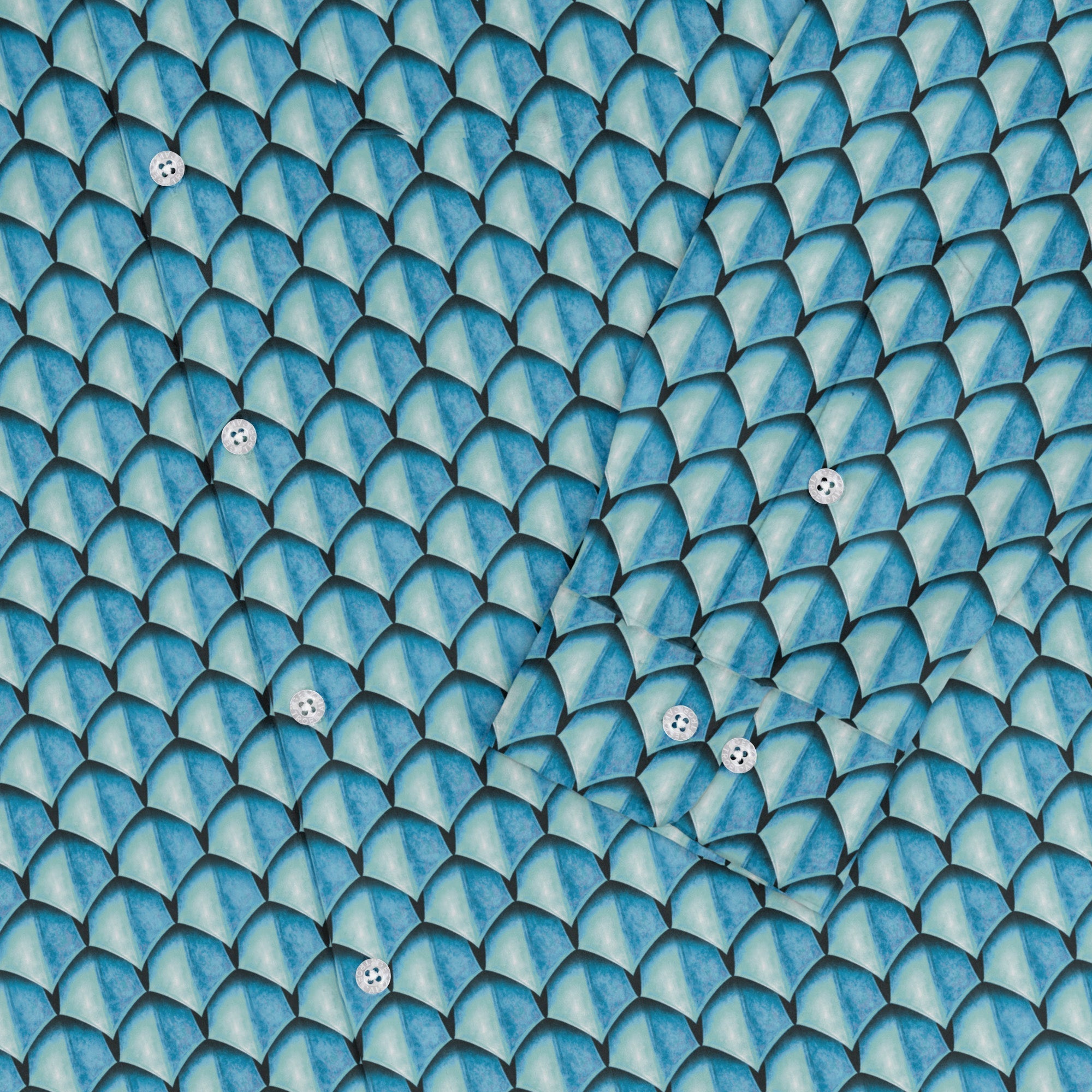 Dragon Scales Blue Dnd Long Sleeve Button Up Shirt Geek Nerd adult sizing Designs by Nathan Fantasy Prints