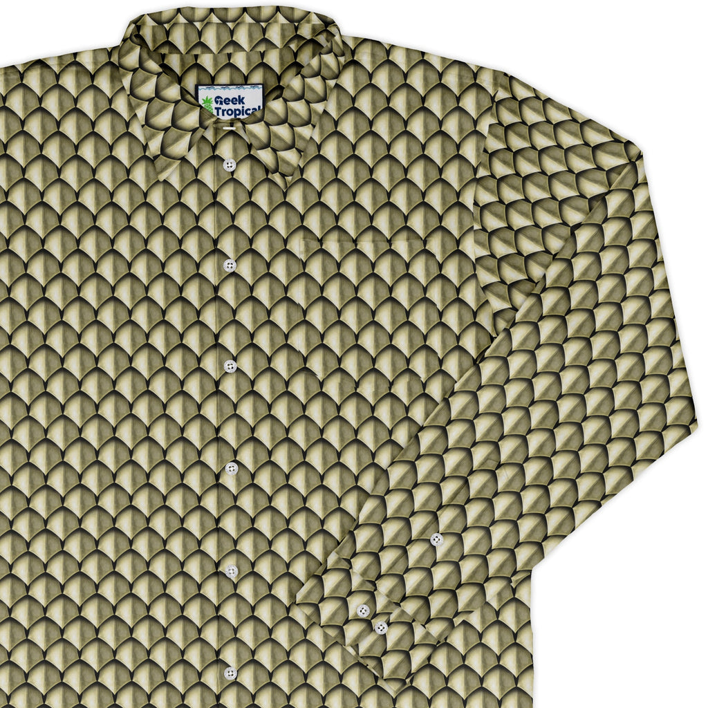 Dragon Scales Gold Dnd Long Sleeve Button Up Shirt Geek Nerd adult sizing Designs by Nathan Fantasy Prints