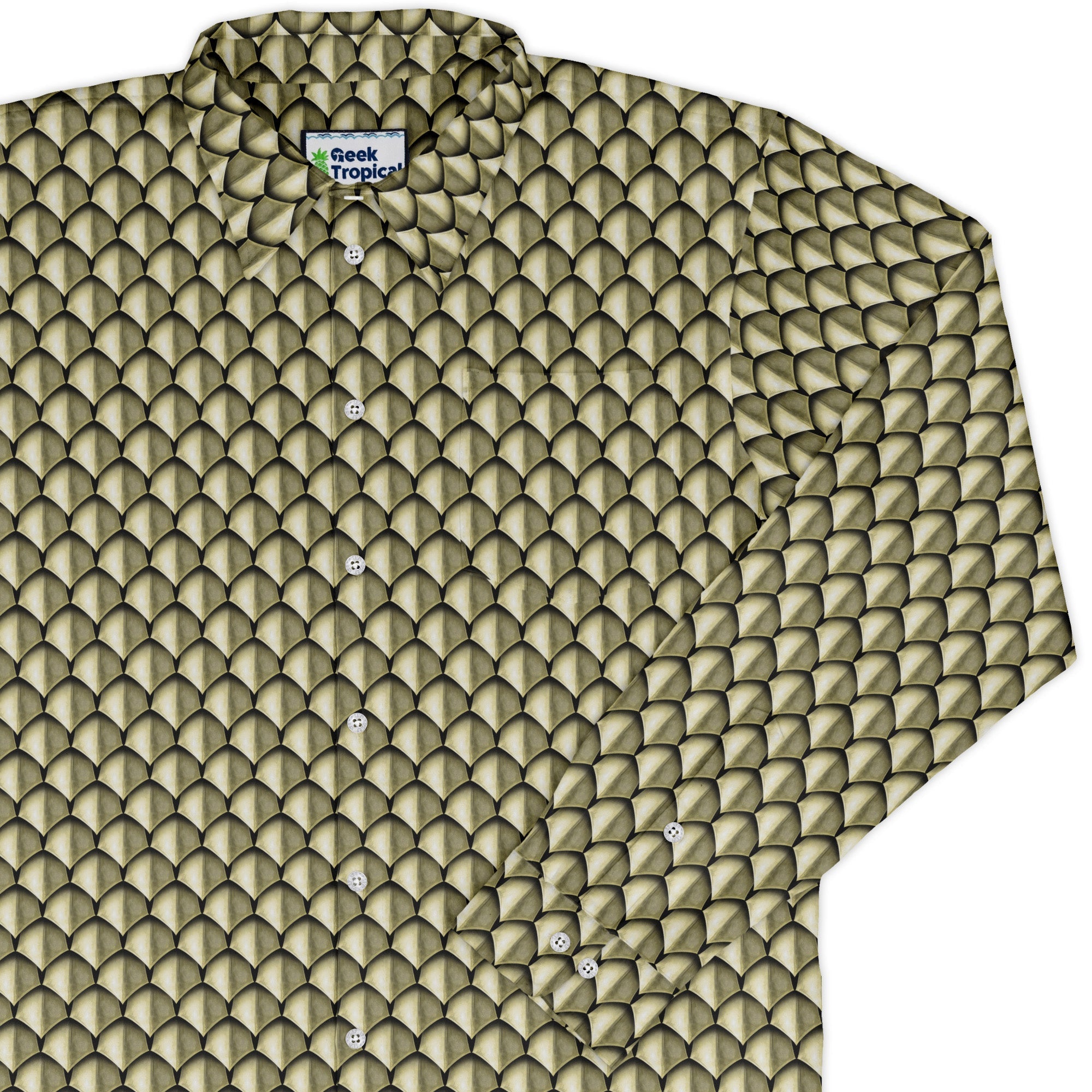 Dragon Scales Gold Dnd Long Sleeve Button Up Shirt Geek Nerd adult sizing Designs by Nathan Fantasy Prints