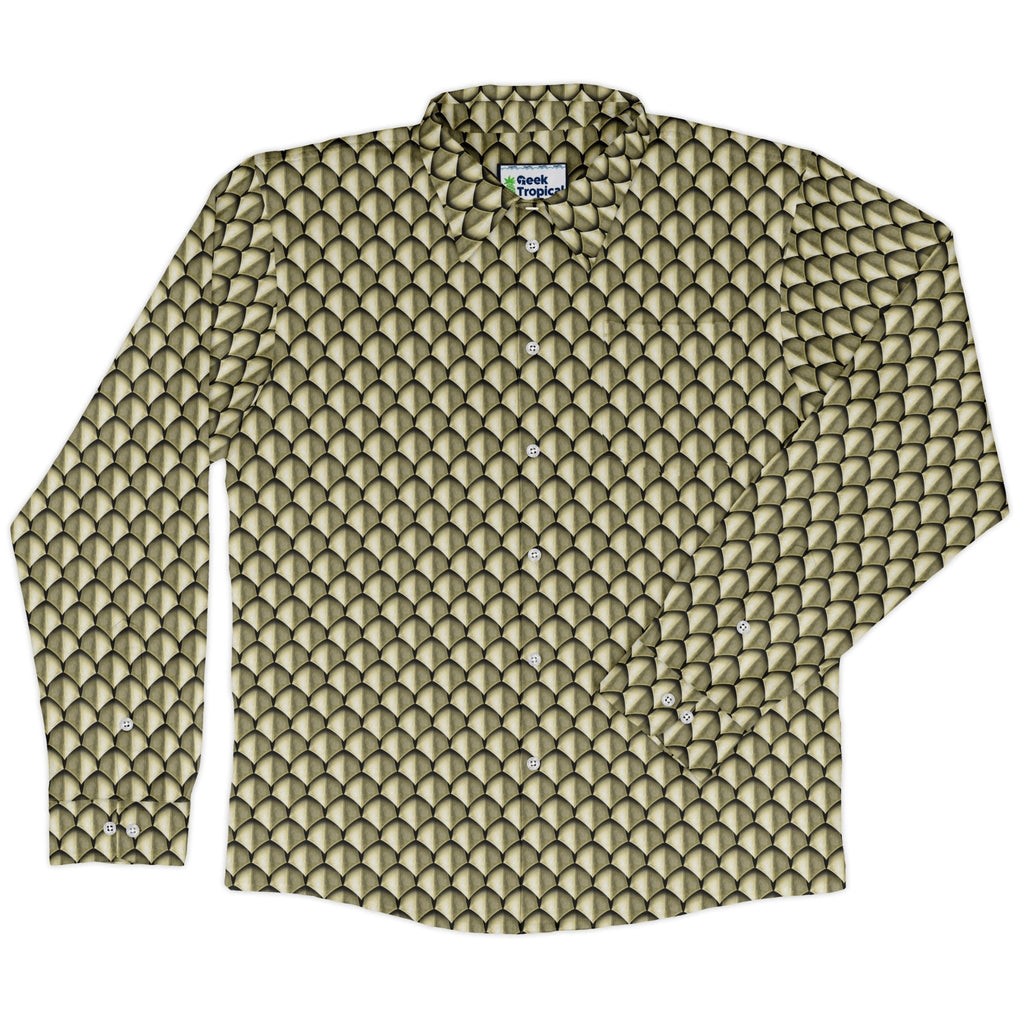 Dragon Scales Gold Dnd Long Sleeve Button Up Shirt Geek Nerd adult sizing Designs by Nathan Fantasy Prints