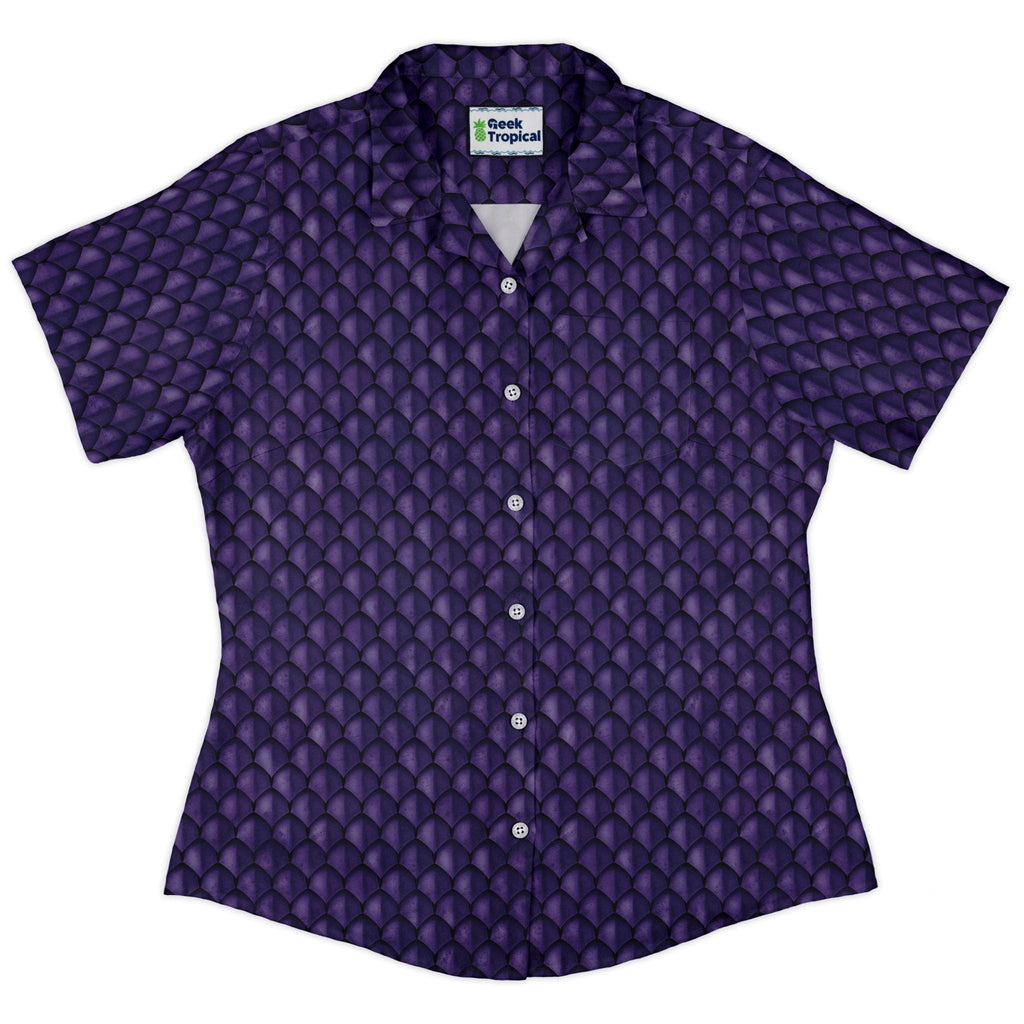 Dragon Scales Purple Dnd Curvy Button Up Shirt Geek Nerd 0925 All Adult Button Up Shirts Animal Patterns