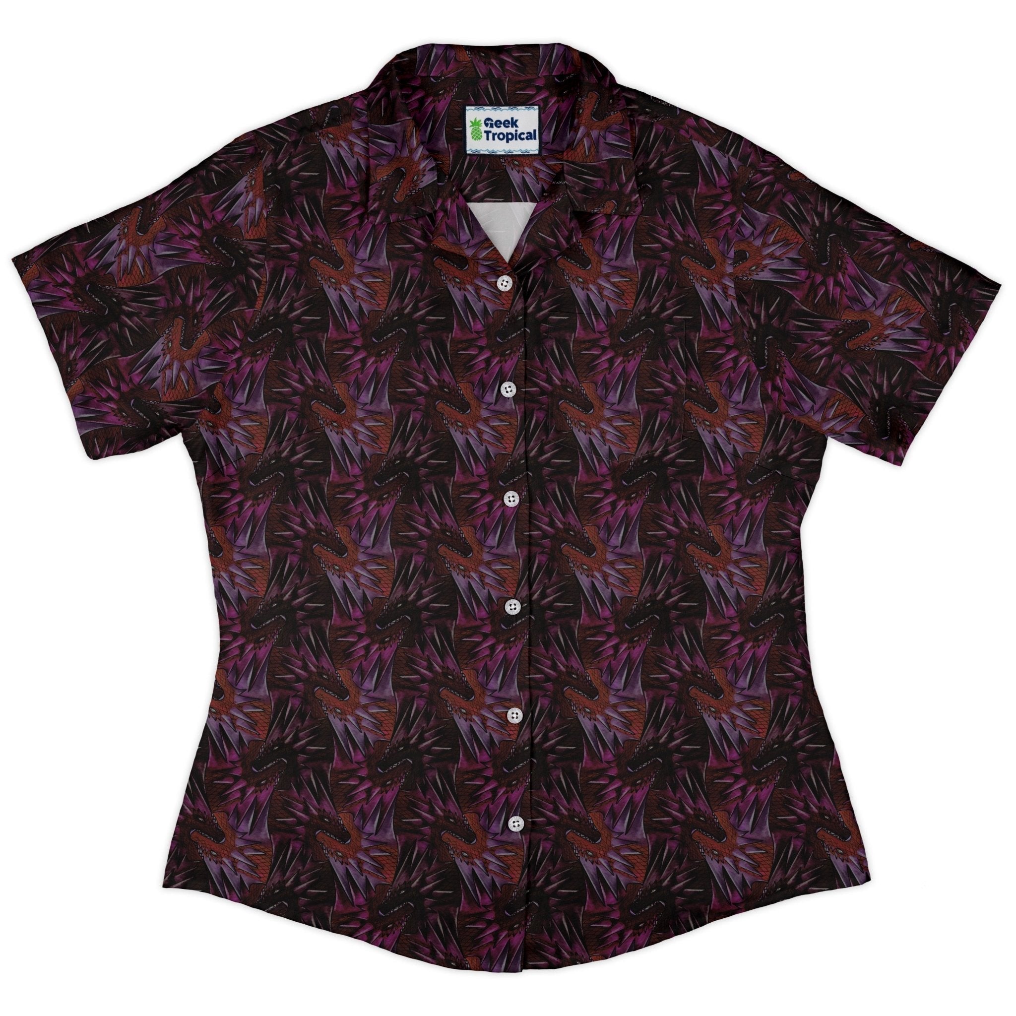Dragon Weaving Inferno Fire Curvy Button Up Shirt Geek Nerd Designs by Nathan fantasy prints q225
