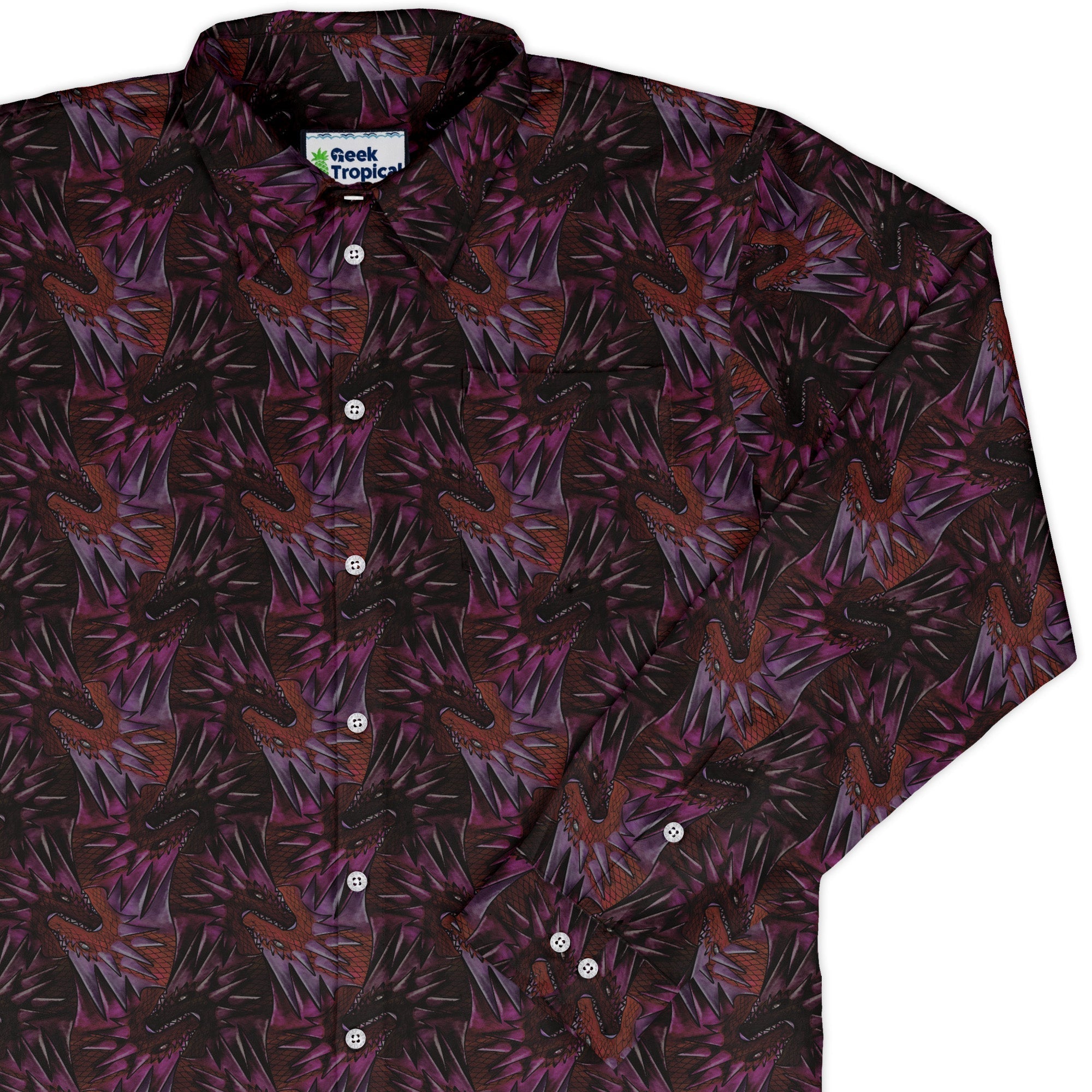 Dragon Weaving Inferno Fire Long Sleeve Button Up Shirt Geek Nerd adult sizing Designs by Nathan fantasy prints