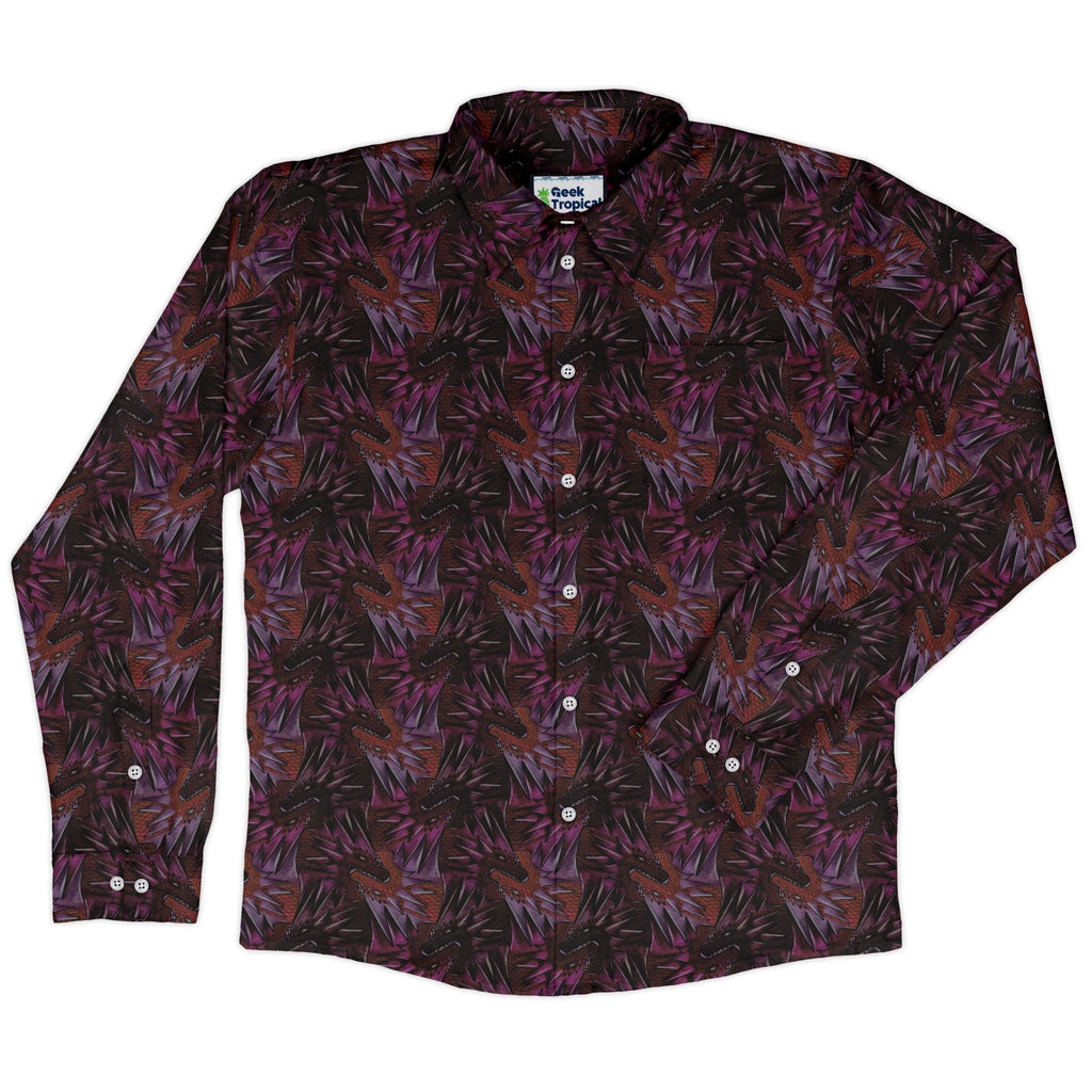 Dragon Weaving Inferno Fire Long Sleeve Button Up Shirt Geek Nerd adult sizing Designs by Nathan fantasy prints