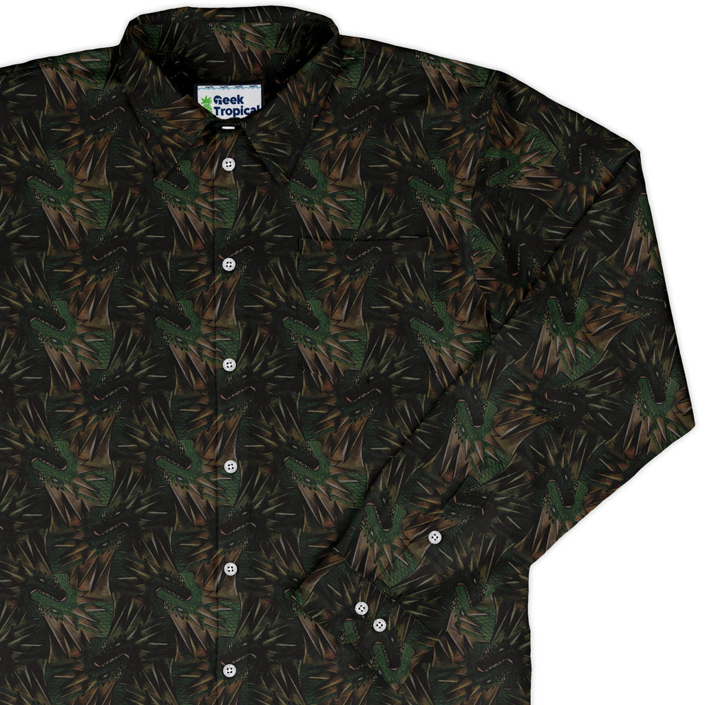 Dragon Weaving Inferno Forest Long Sleeve Button Up Shirt Geek Nerd adult sizing Designs by Nathan fantasy prints