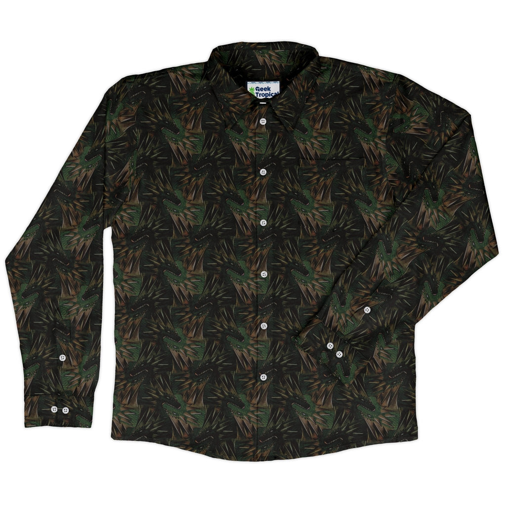 Dragon Weaving Inferno Forest Long Sleeve Button Up Shirt Geek Nerd adult sizing Designs by Nathan fantasy prints