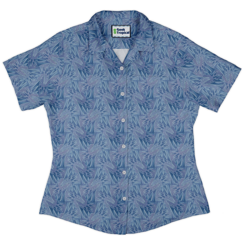 Dragon Weaving Inferno Frost Curvy Button Up Shirt Geek Nerd Designs by Nathan fantasy prints q225
