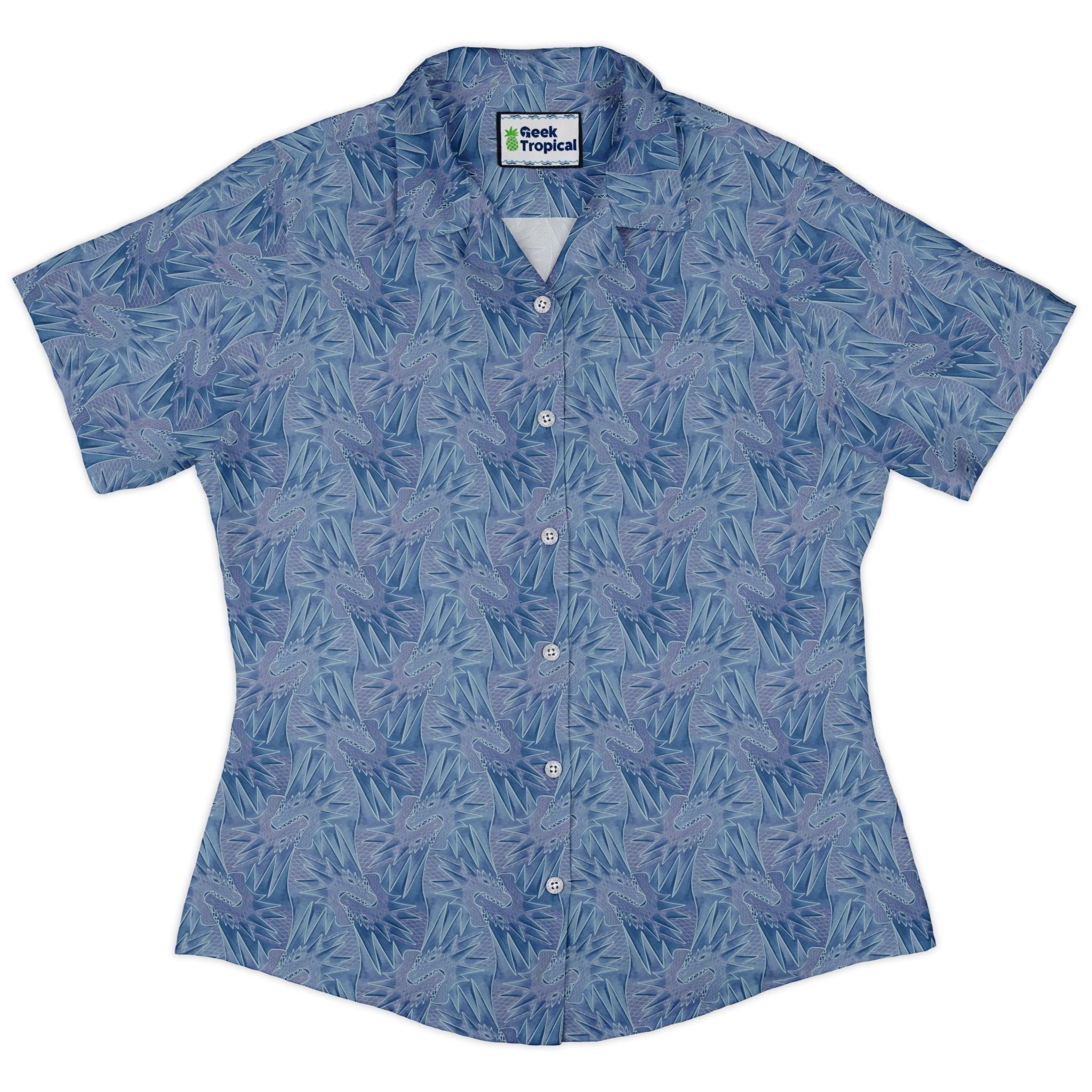 Dragon Weaving Inferno Frost Curvy Button Up Shirt Geek Nerd Designs by Nathan fantasy prints q225