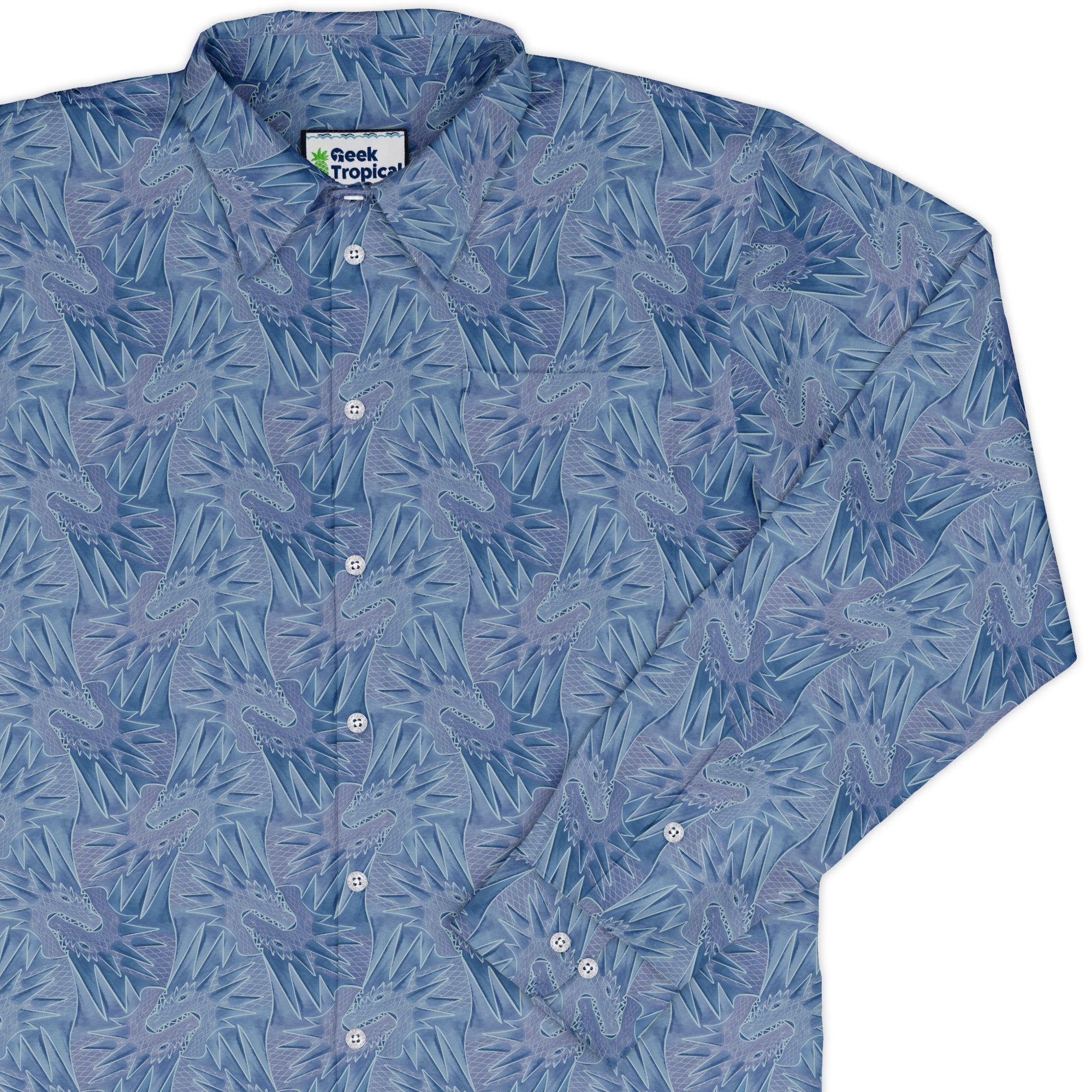 Dragon Weaving Inferno Frost Long Sleeve Button Up Shirt Geek Nerd adult sizing Designs by Nathan fantasy prints