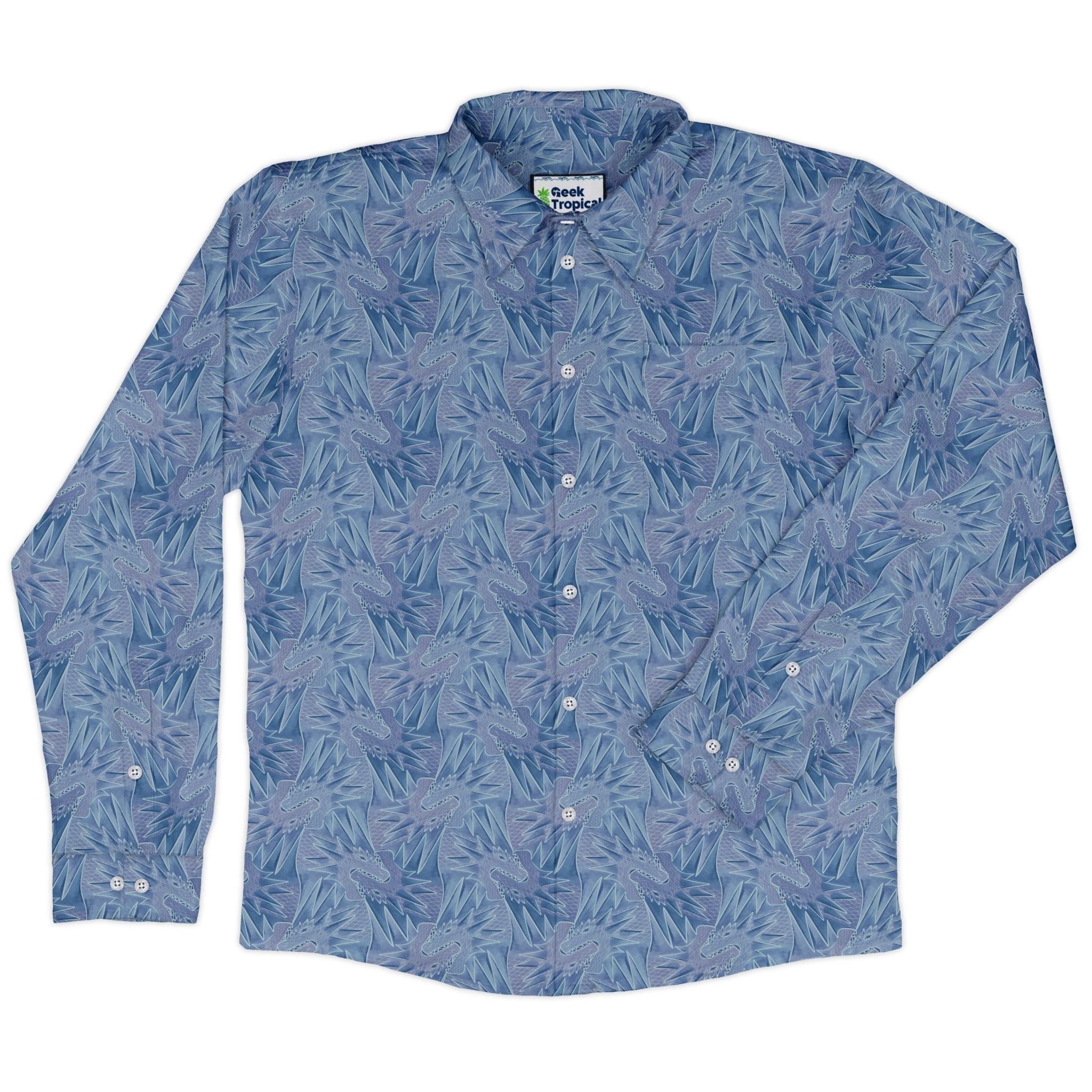 Dragon Weaving Inferno Frost Long Sleeve Button Up Shirt Geek Nerd adult sizing Designs by Nathan fantasy prints