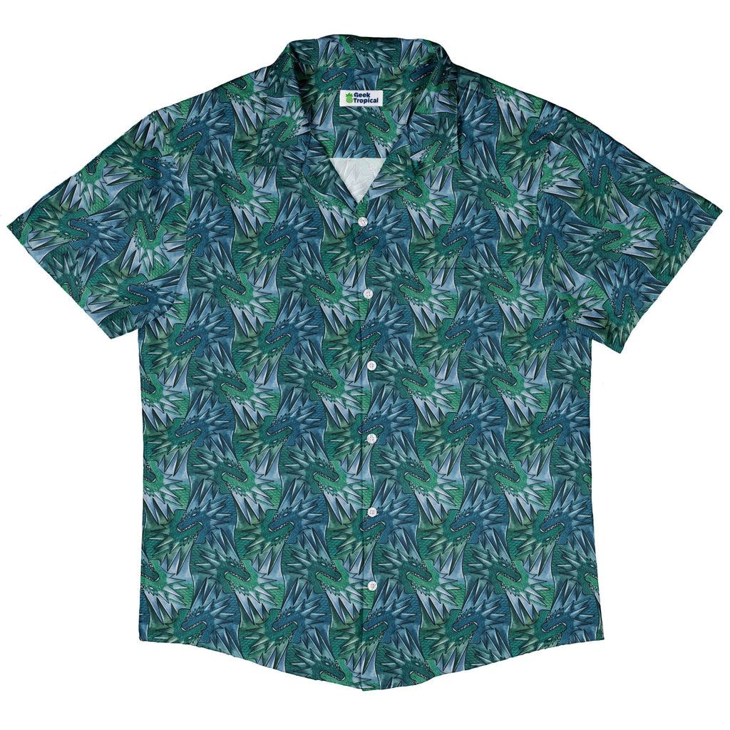 Dragon Weaving Inferno Teal Button Up Shirt Geek Nerd adult sizing Designs by Nathan fantasy prints