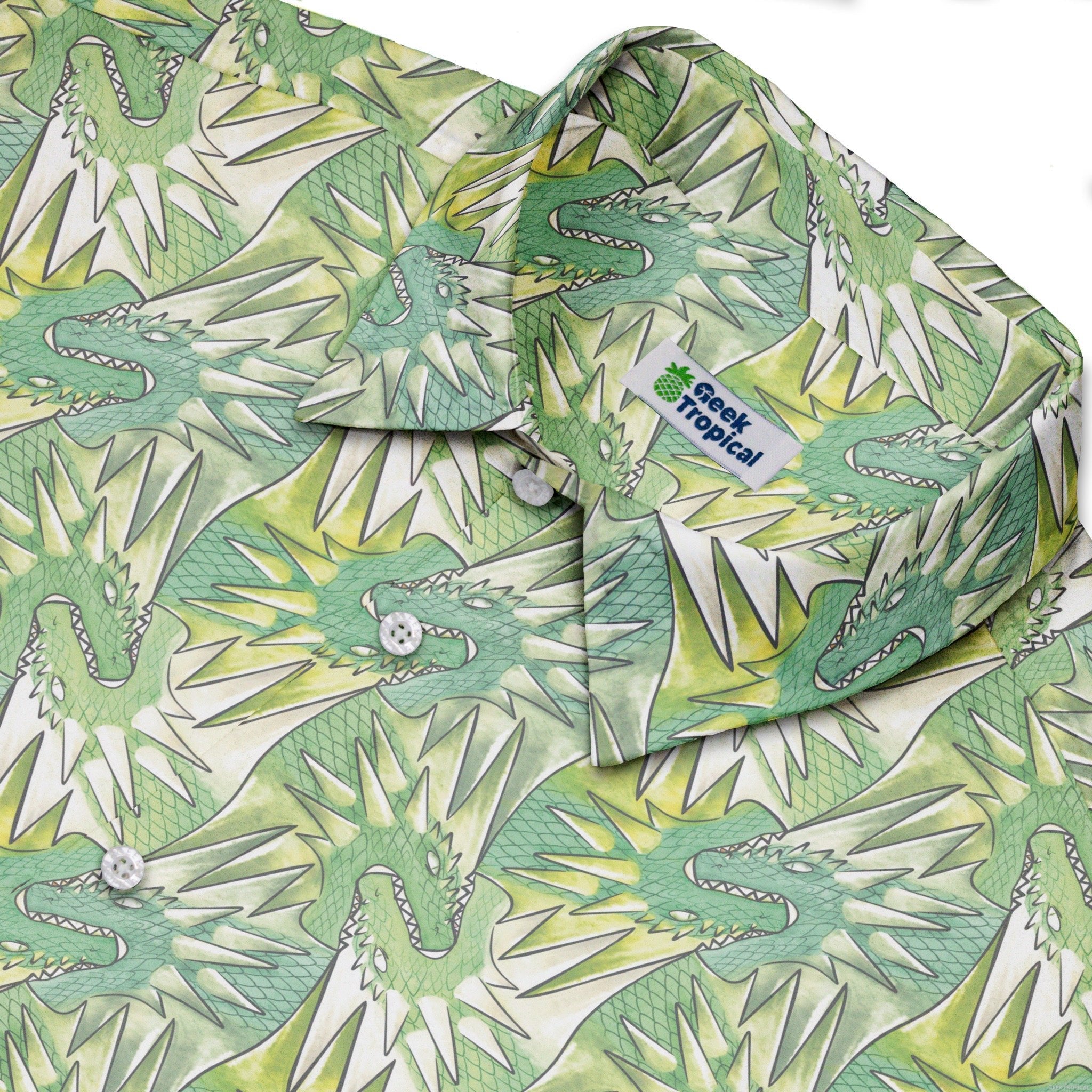 Dragon Weaving Inferno Lime Button Up Shirt Geek Nerd adult sizing Designs by Nathan fantasy prints