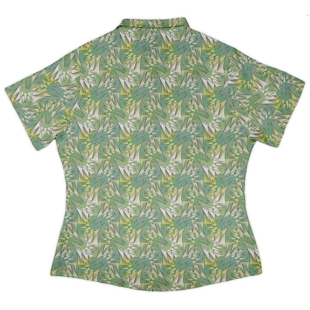 Dragon Weaving Inferno Lime Curvy Button Up Shirt Geek Nerd Designs by Nathan fantasy prints q225