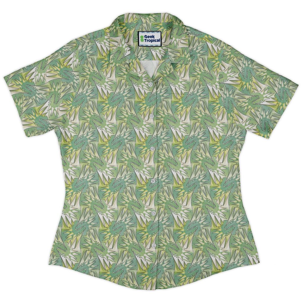 Dragon Weaving Inferno Lime Curvy Button Up Shirt Geek Nerd Designs by Nathan fantasy prints q225
