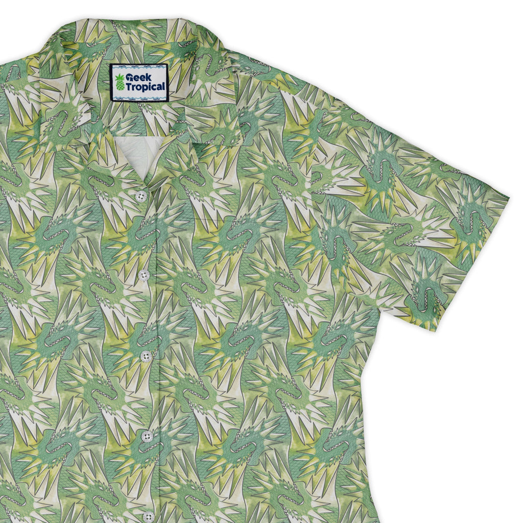 Dragon Weaving Inferno Lime Curvy Button Up Shirt Geek Nerd Designs by Nathan fantasy prints q225