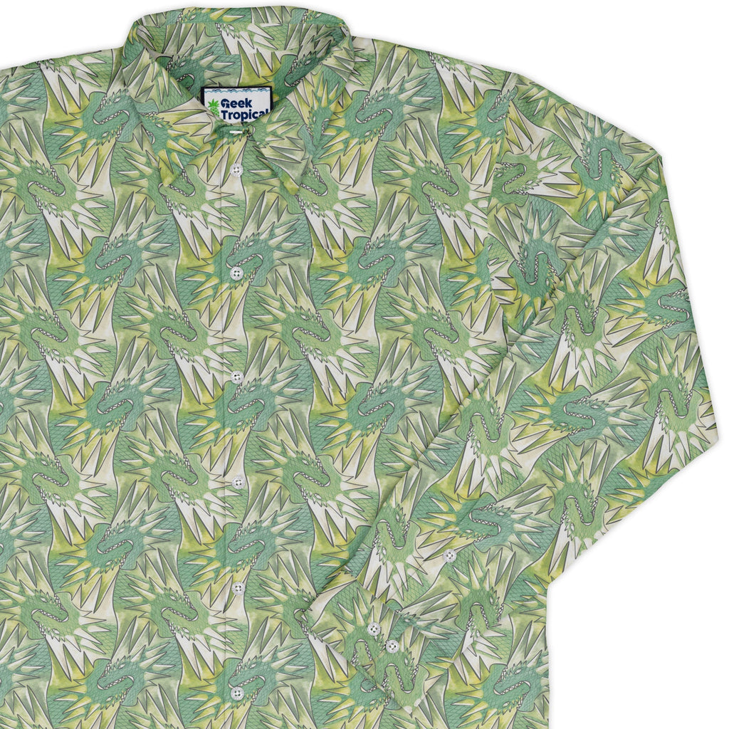 Dragon Weaving Inferno Lime Long Sleeve Button Up Shirt Geek Nerd adult sizing Designs by Nathan fantasy prints