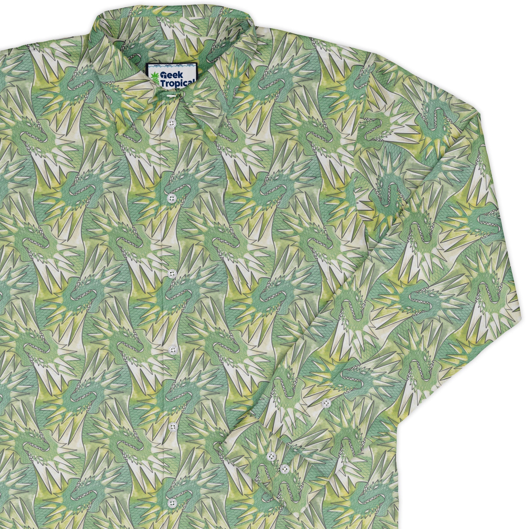 Dragon Weaving Inferno Lime Long Sleeve Button Up Shirt Geek Nerd adult sizing Designs by Nathan fantasy prints