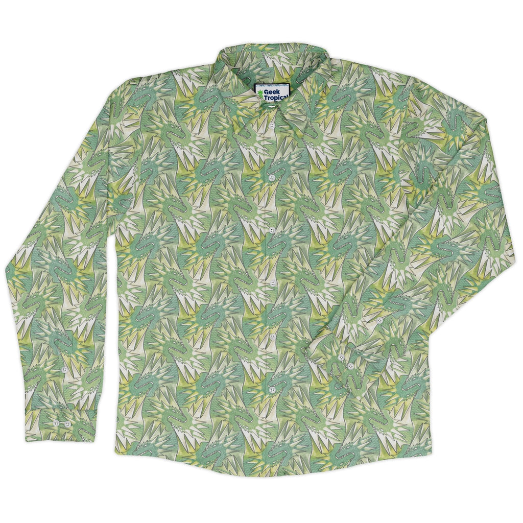 Dragon Weaving Inferno Lime Long Sleeve Button Up Shirt Geek Nerd adult sizing Designs by Nathan fantasy prints