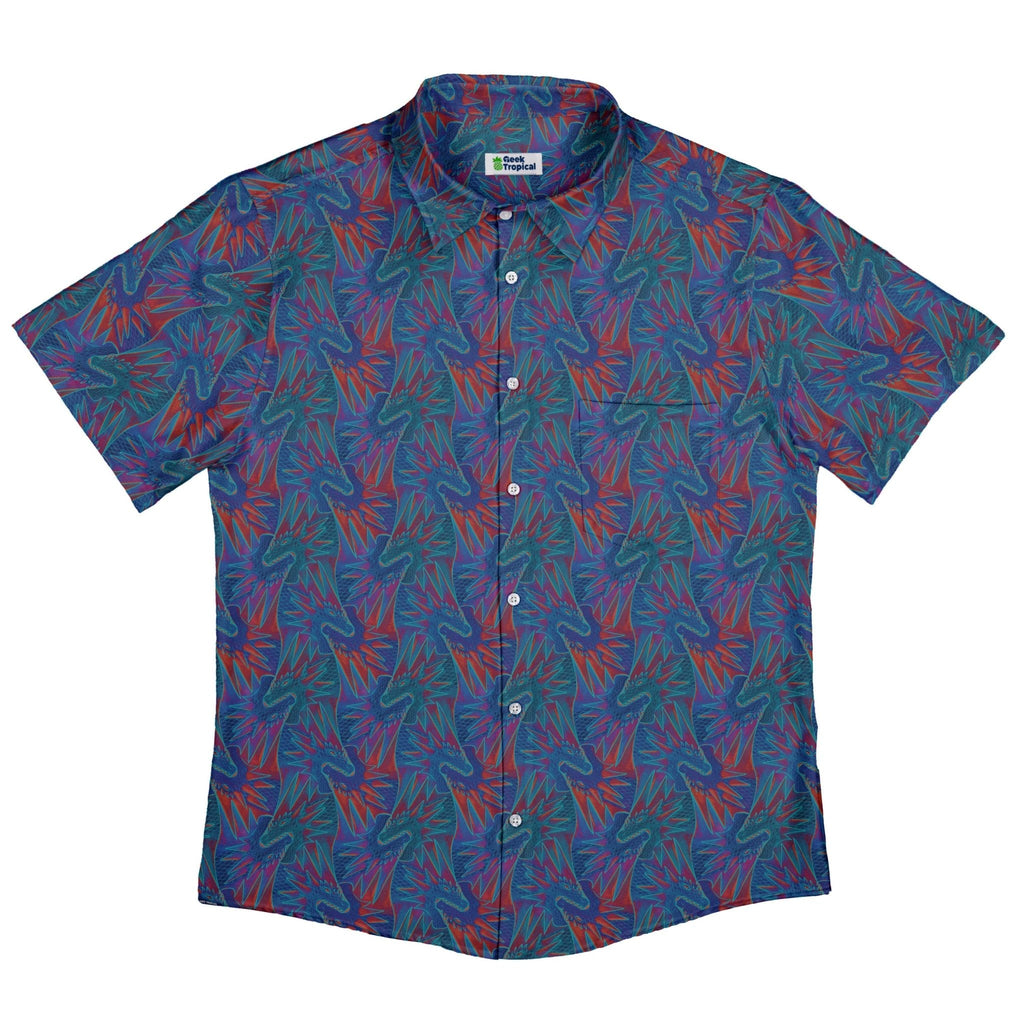 Dragon Weaving Inferno Retro Button Up Shirt Geek Nerd adult sizing Designs by Nathan fantasy prints